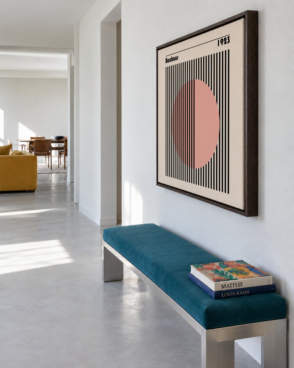 Bauhaus Pink Circle II - Framed canvas in an interior