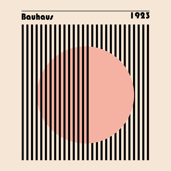 Plakat geometryczny Bauhaus różowy okrąg i paski