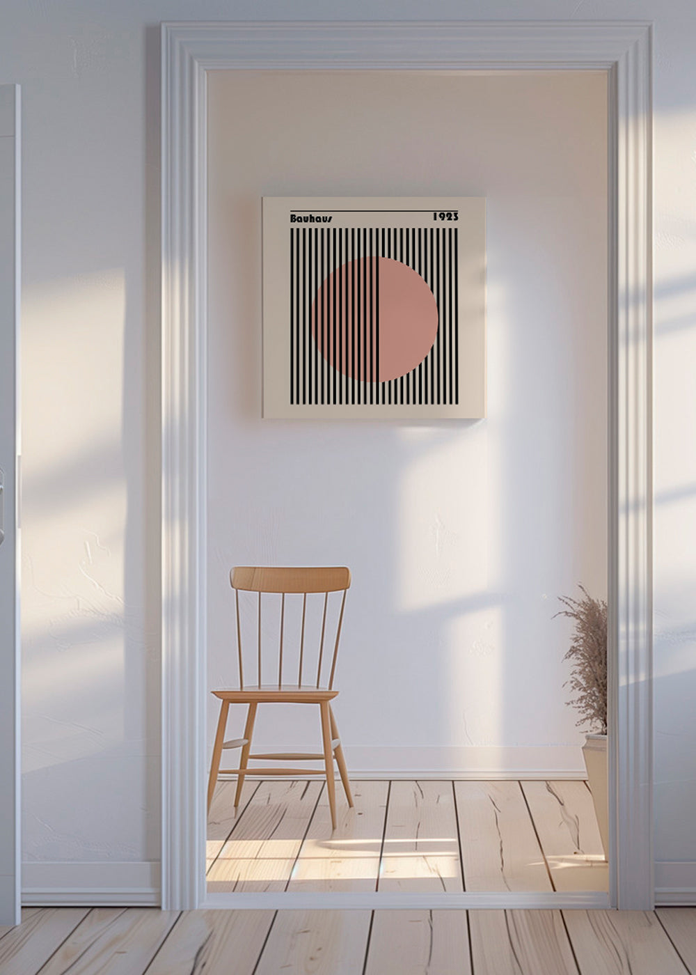 Plakat geometryczny Bauhaus różowy okrąg i paski