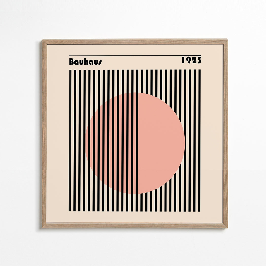 Plakat geometryczny Bauhaus różowy okrąg i paski