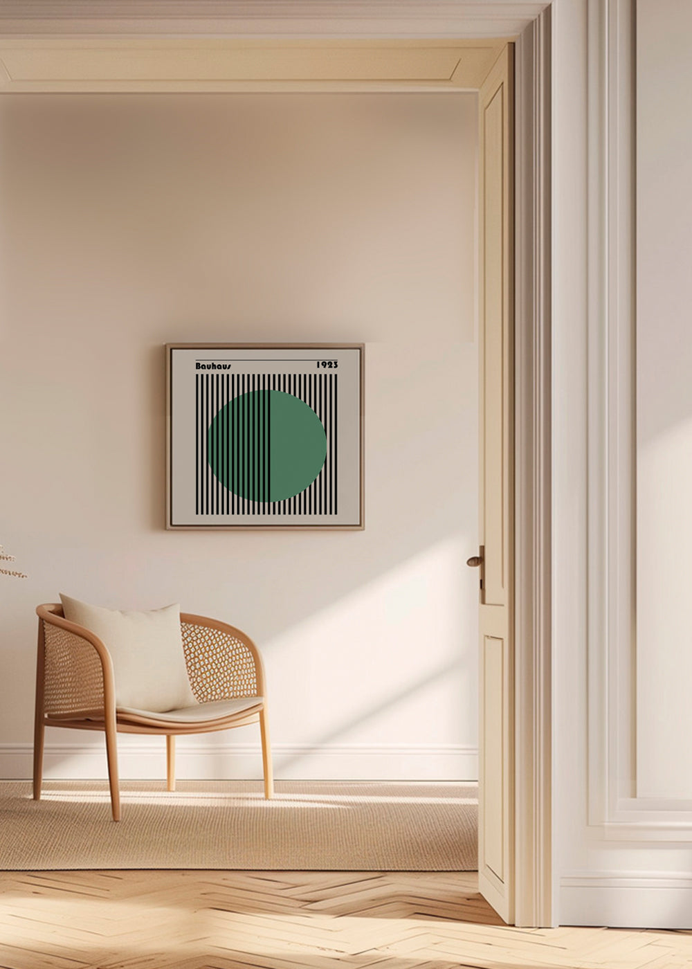 Plakat geometryczny Bauhaus z zielonym kołem
