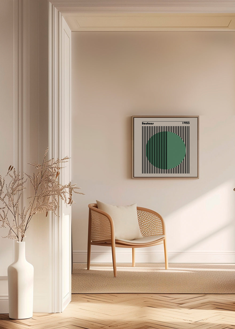 Plakat geometryczny Bauhaus z zielonym kołem