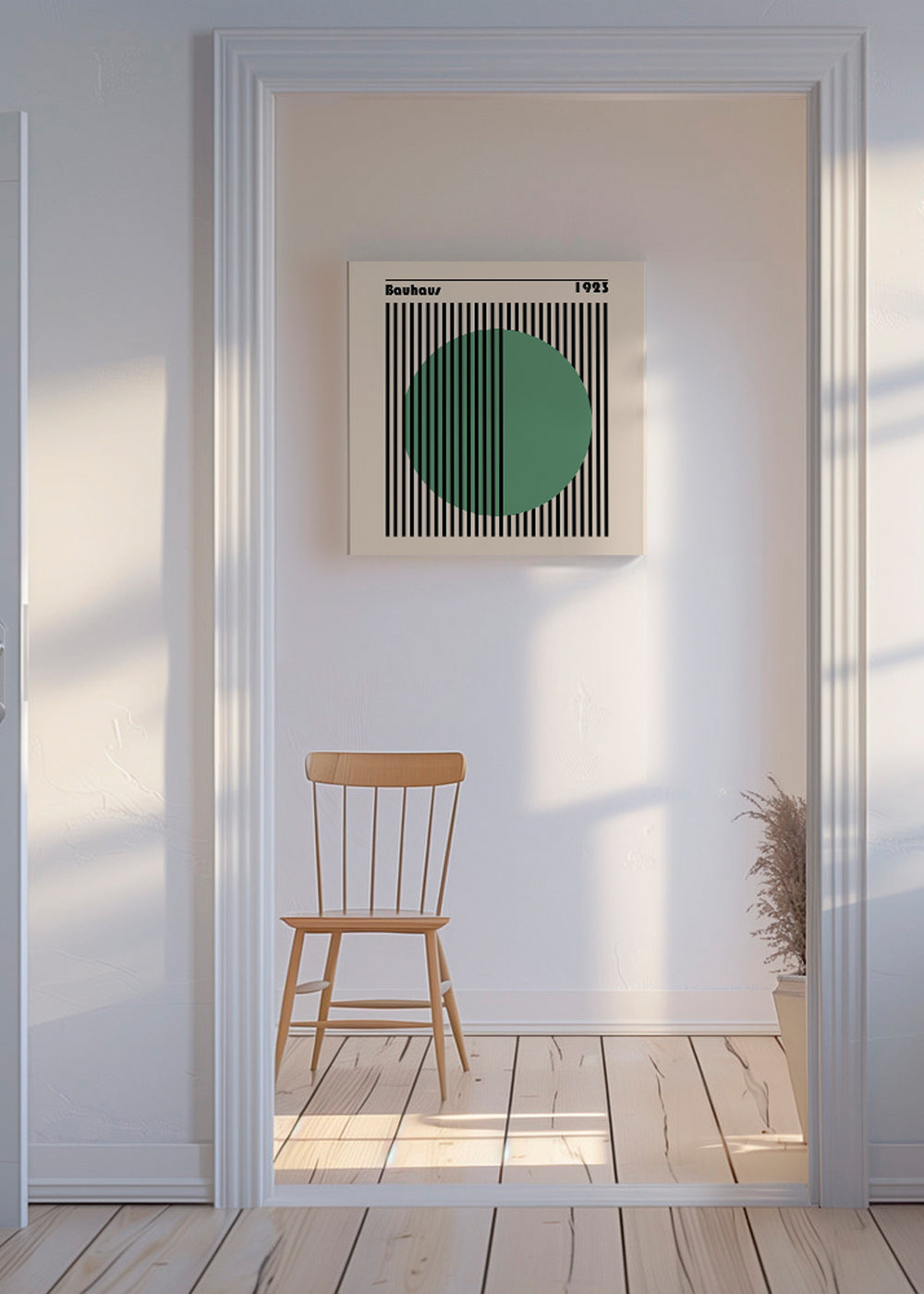 Plakat geometryczny Bauhaus z zielonym kołem