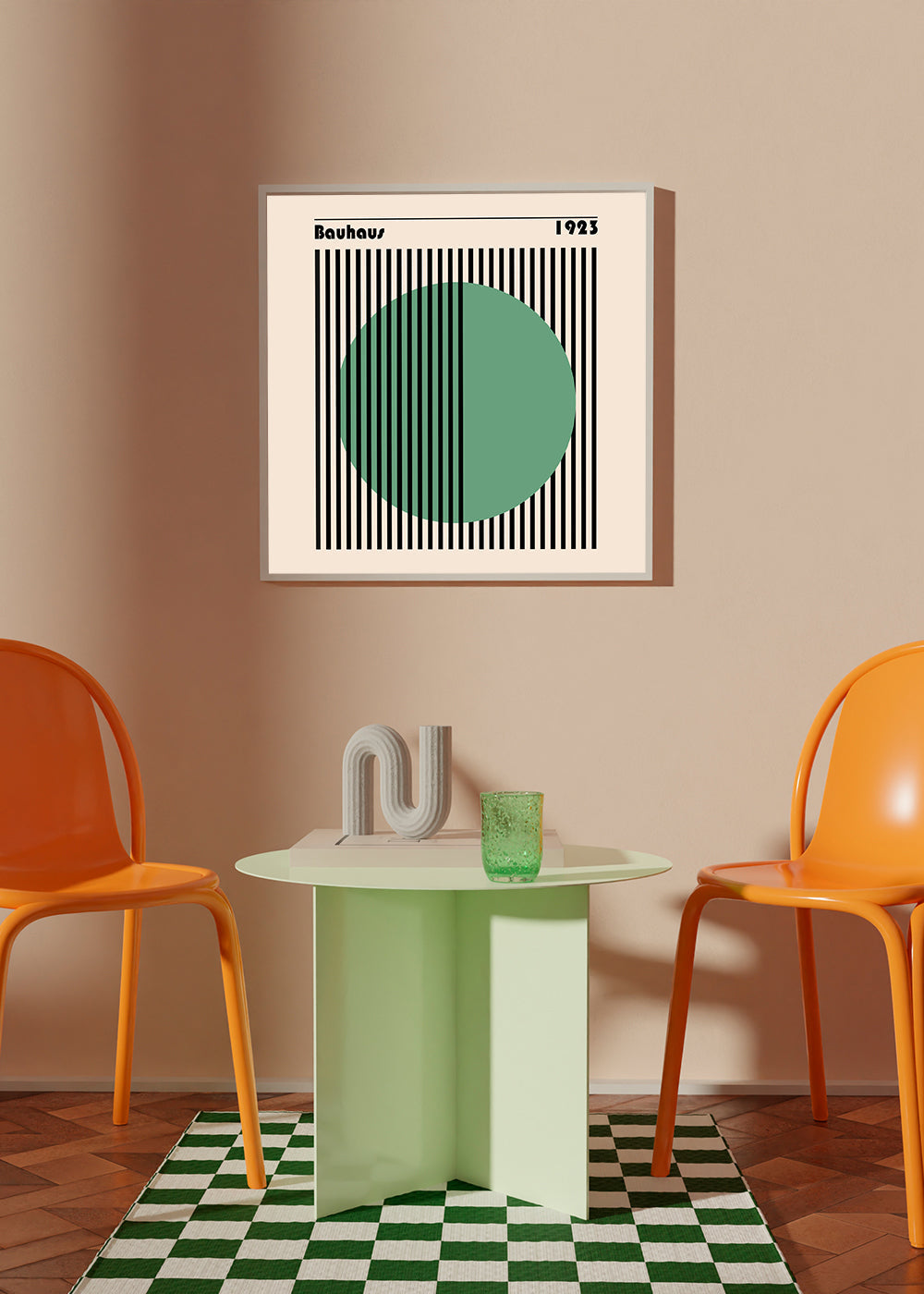 Plakat geometryczny Bauhaus z zielonym kołem