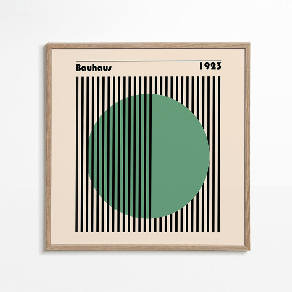 Plakat geometryczny Bauhaus z zielonym kołem