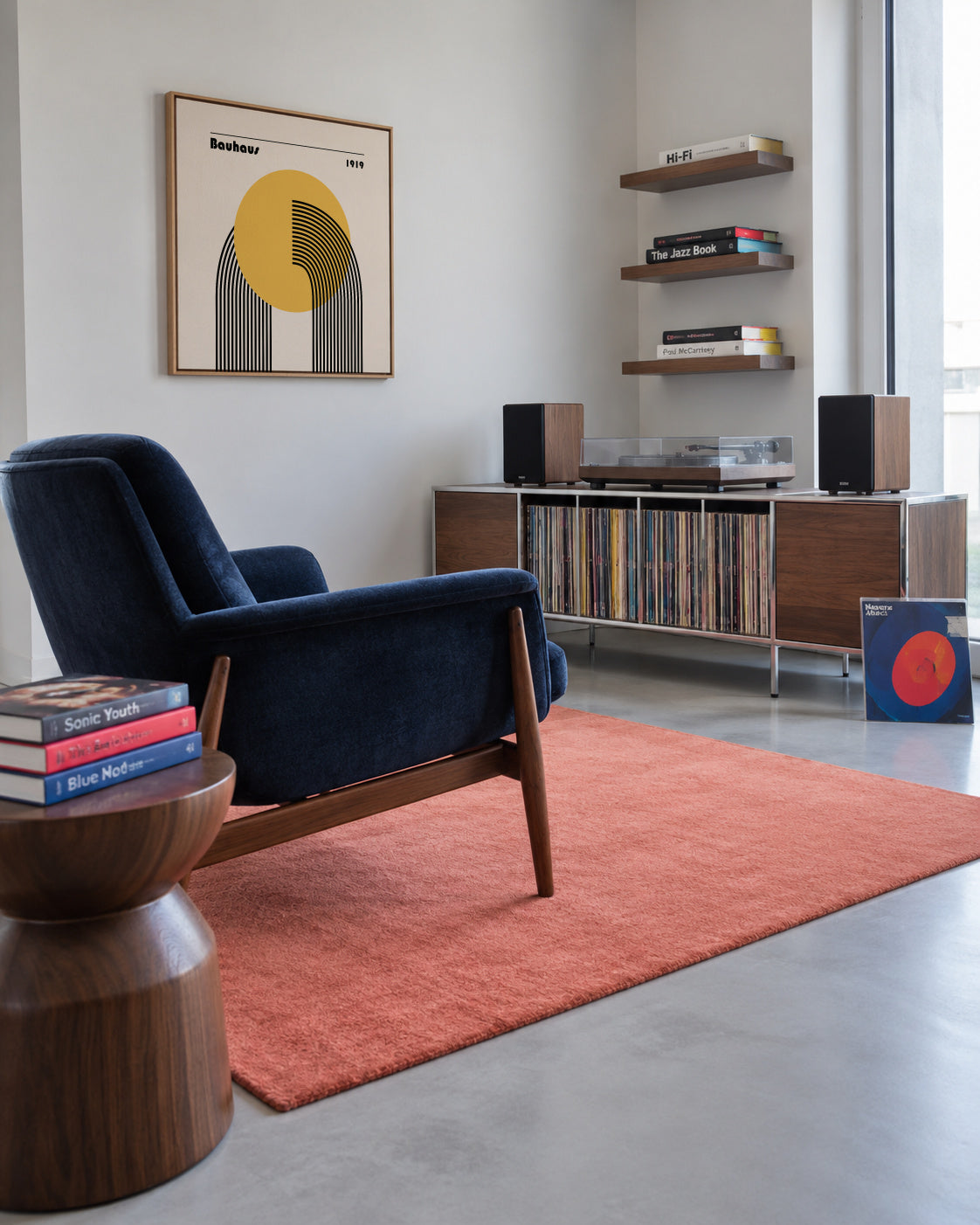 Bauhaus Venus yellow circle II - Framed canvas in an interior