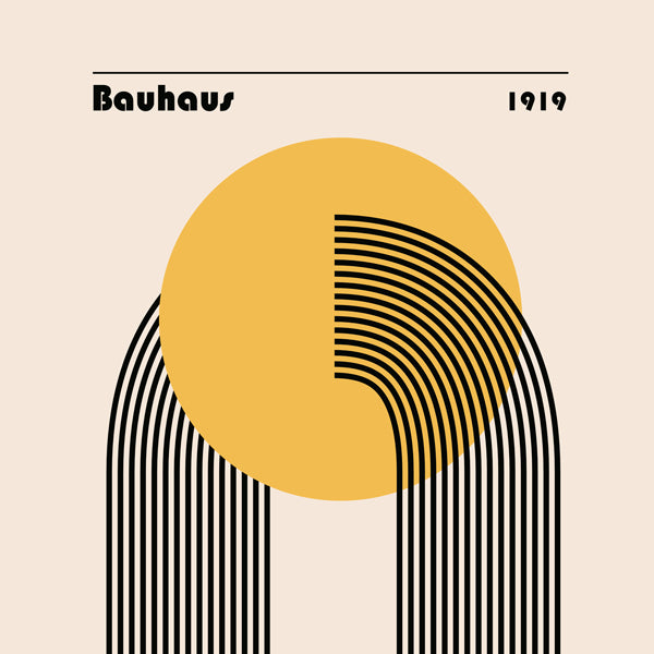 Plakat geometryczny Bauhaus żółte słońce i łuki