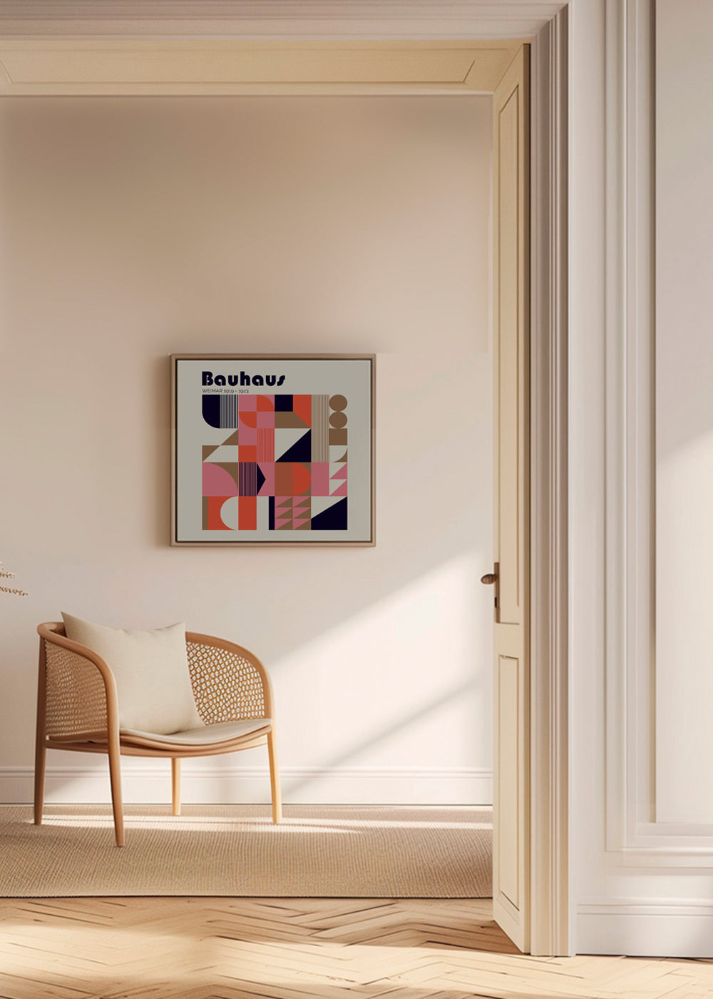 Plakat geometryczny Bauhaus koral i beż