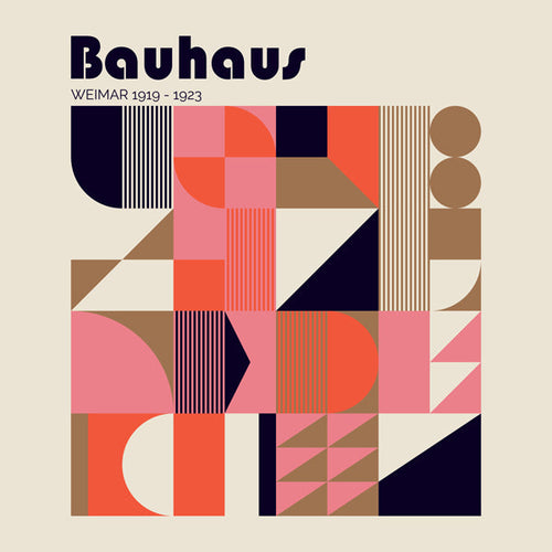 Plakat geometryczny Bauhaus koral i beż