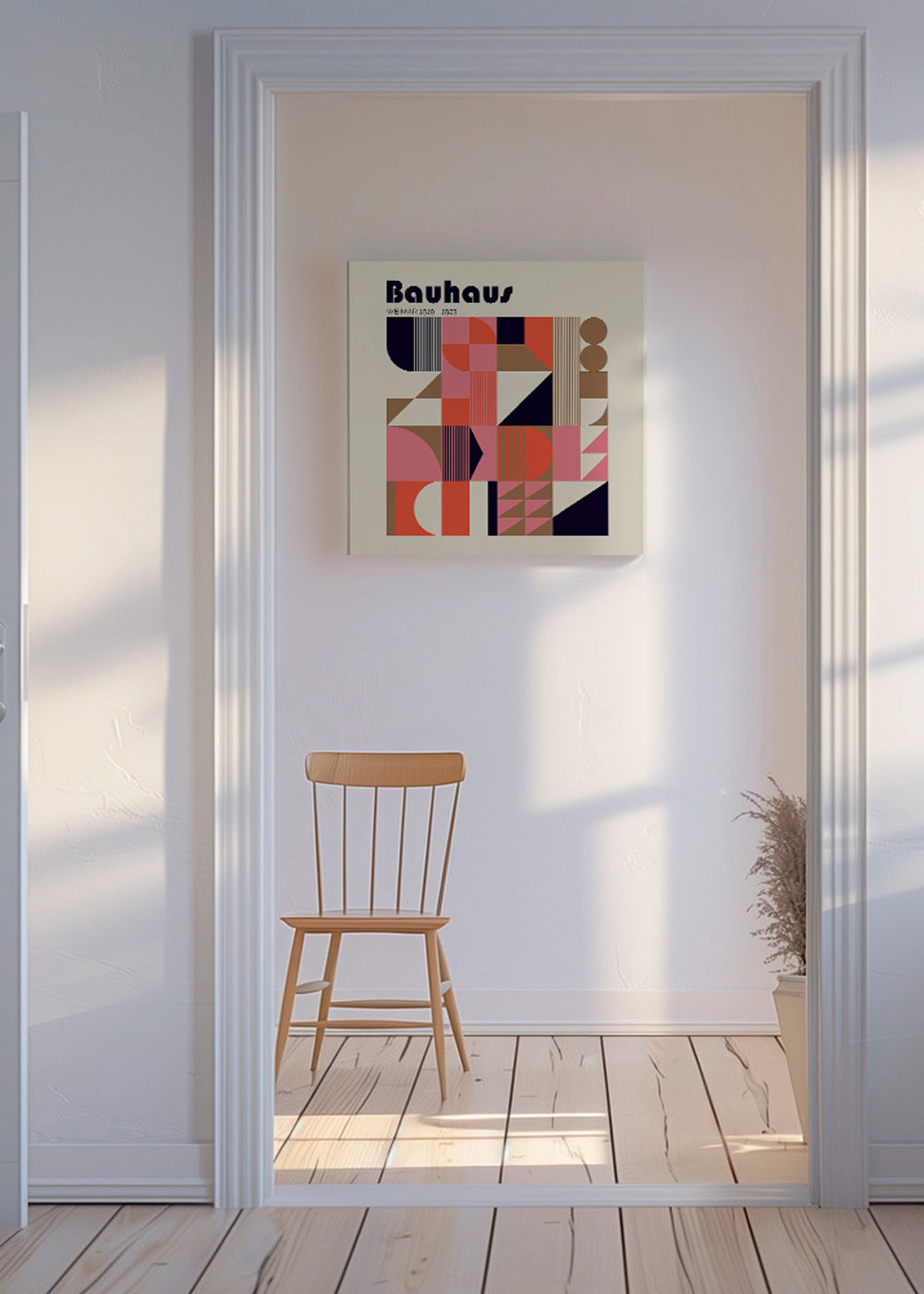 Plakat geometryczny Bauhaus koral i beż