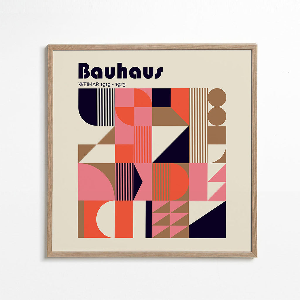 Plakat geometryczny Bauhaus koral i beż