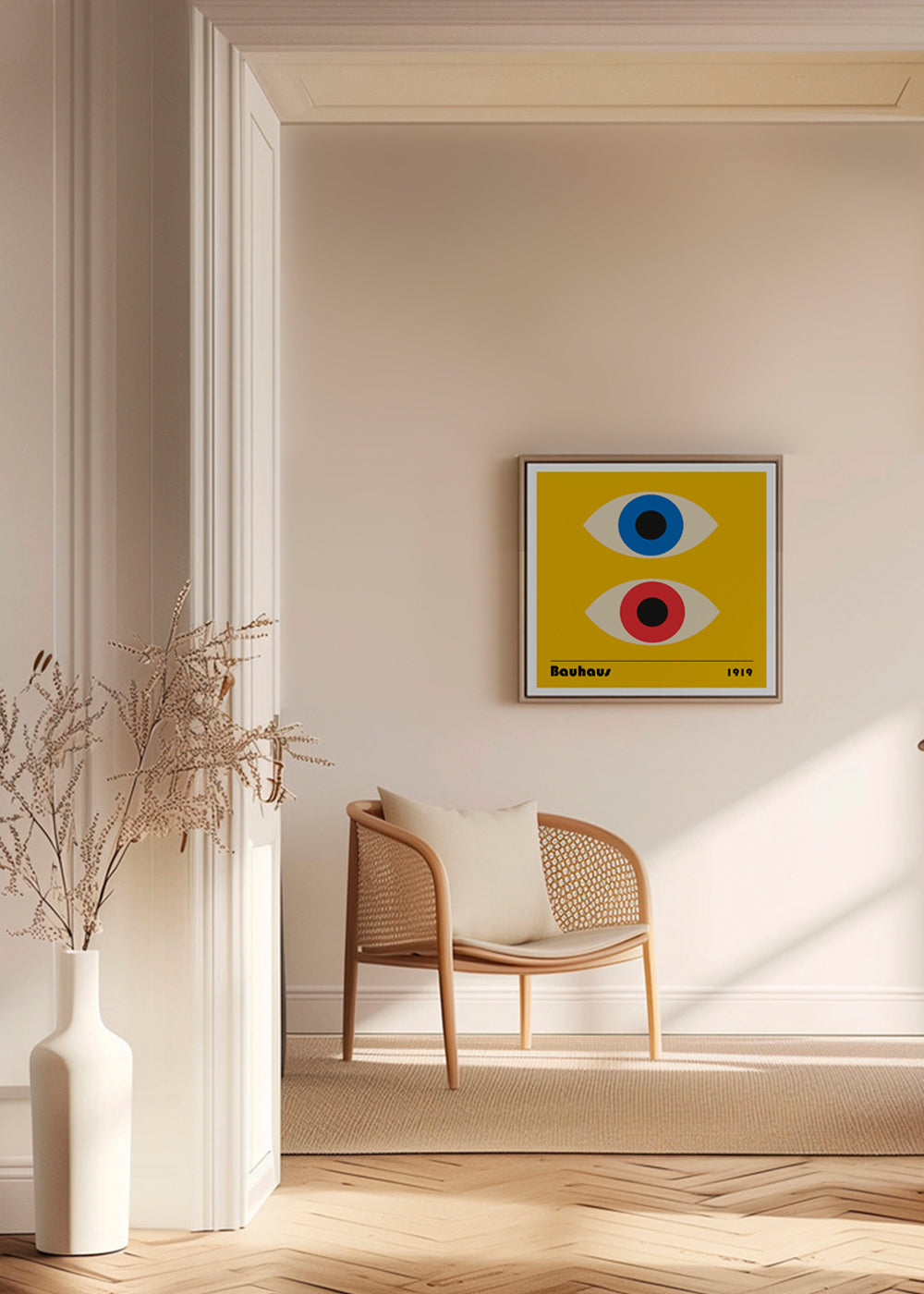 Plakat geometryczny z oczami Bauhaus