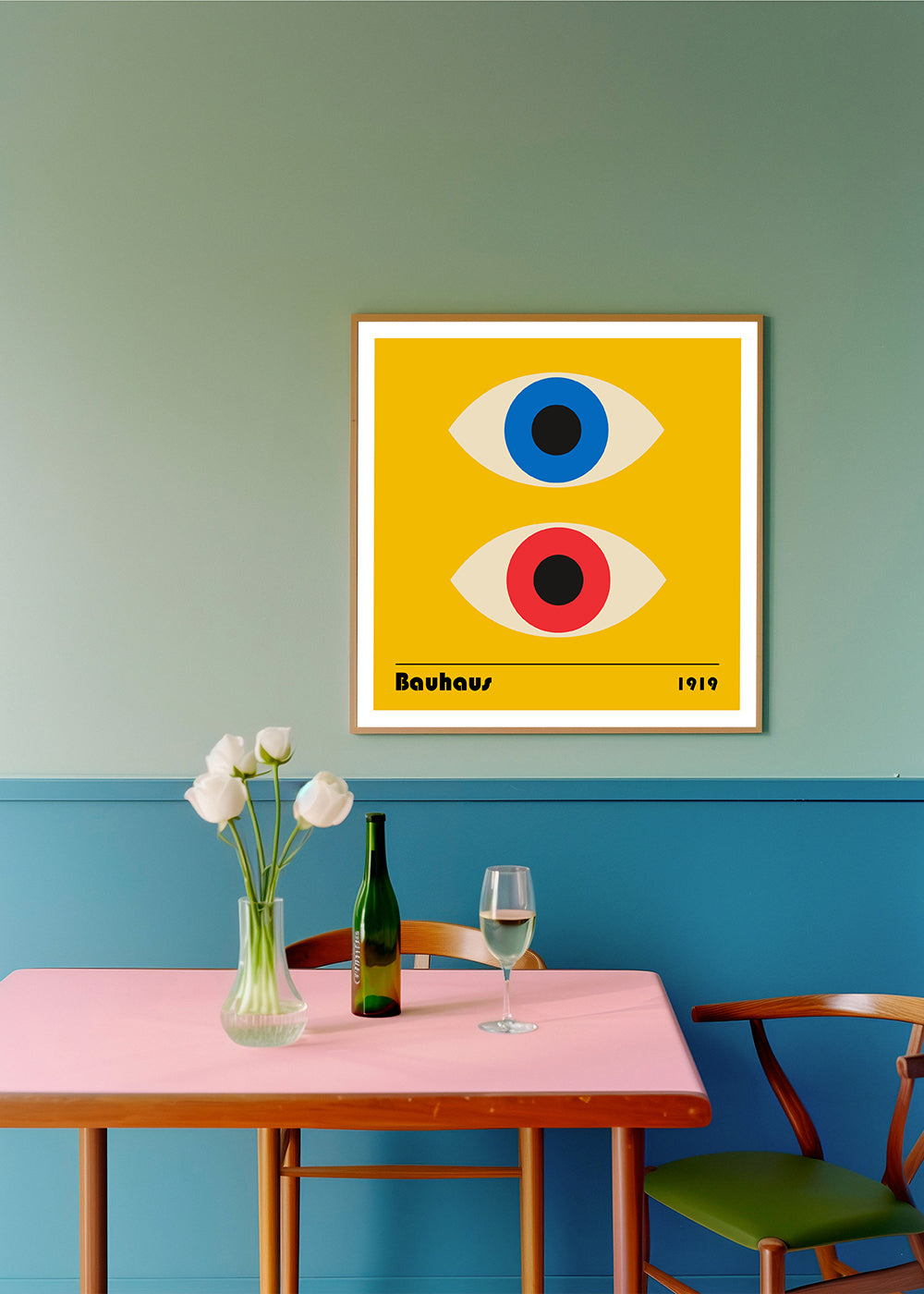 Plakat geometryczny z oczami Bauhaus