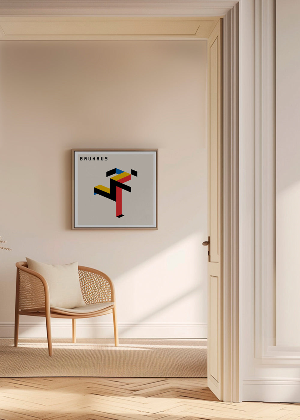 Plakat geometryczny Bauhaus z blokami izometrycznymi