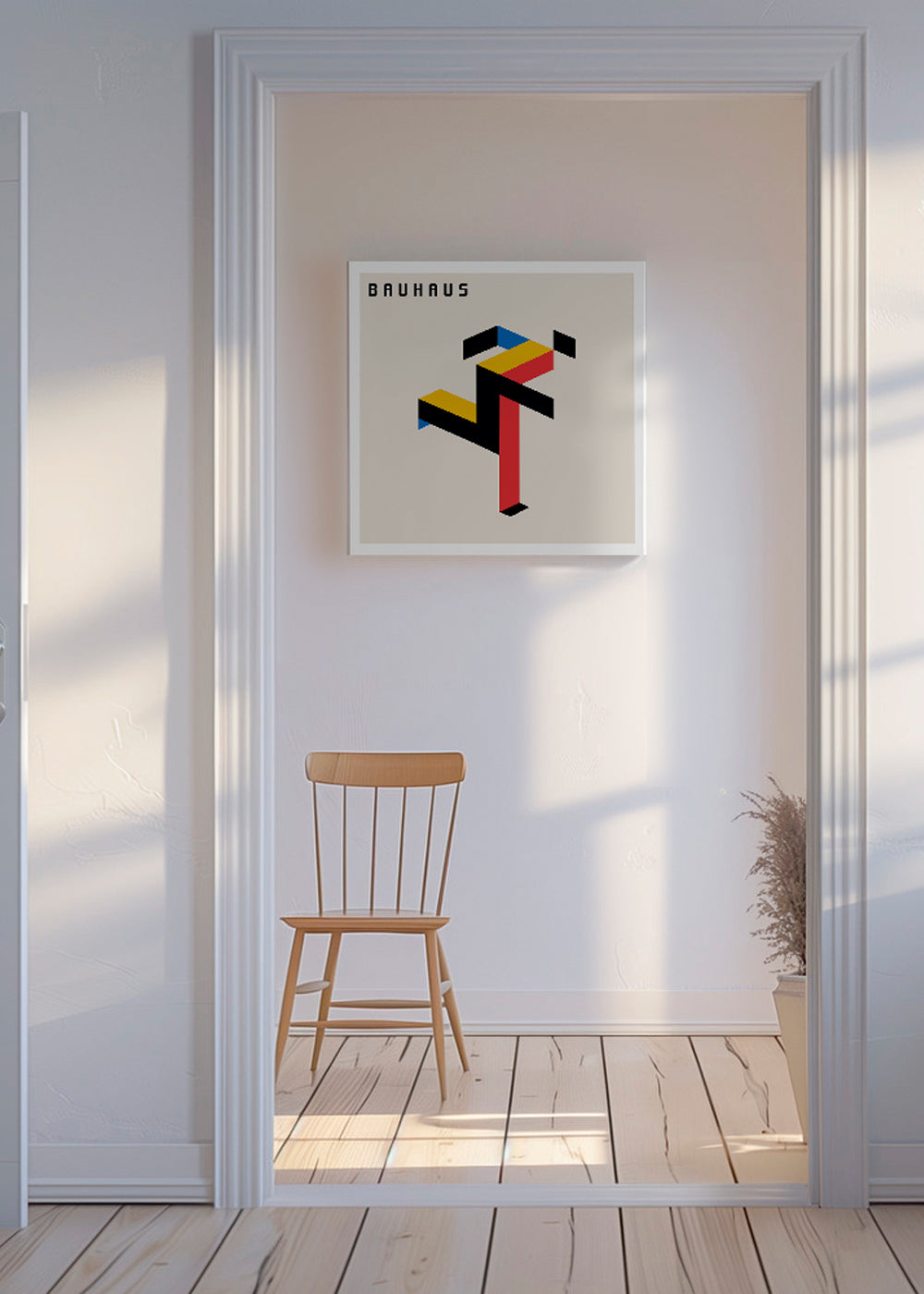 Plakat geometryczny Bauhaus z blokami izometrycznymi