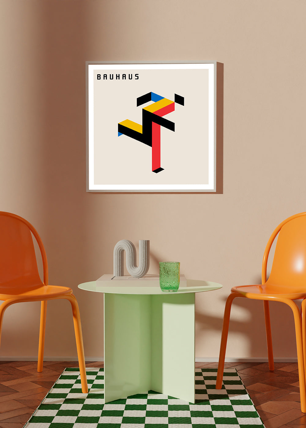 Plakat geometryczny Bauhaus z blokami izometrycznymi