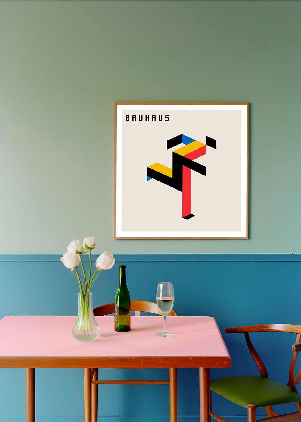 Plakat geometryczny Bauhaus z blokami izometrycznymi