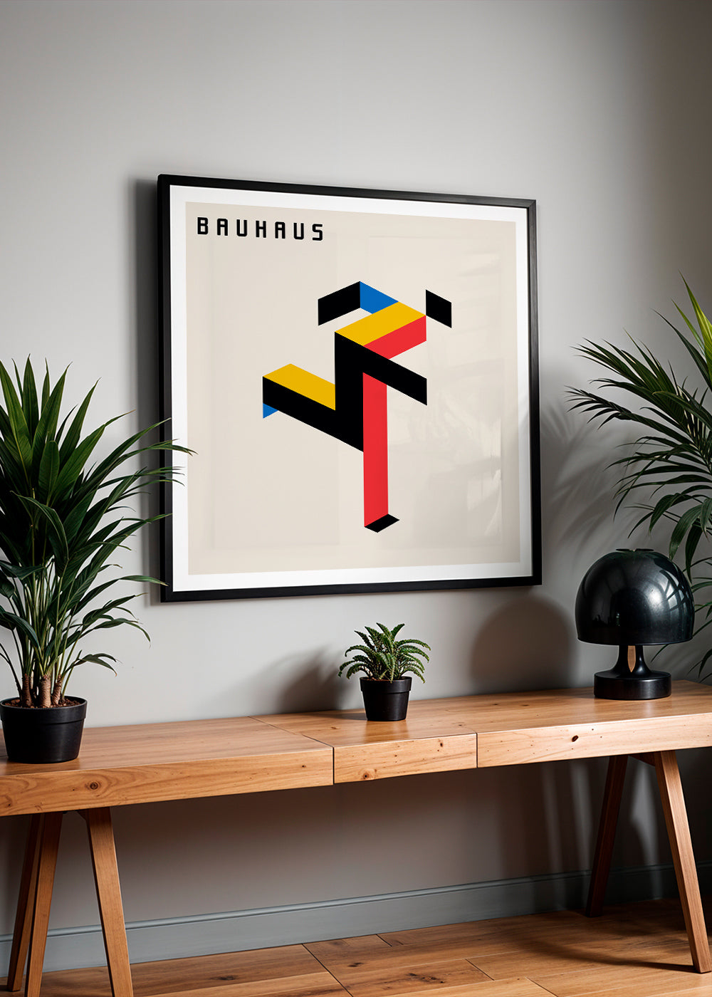 Plakat geometryczny Bauhaus z blokami izometrycznymi