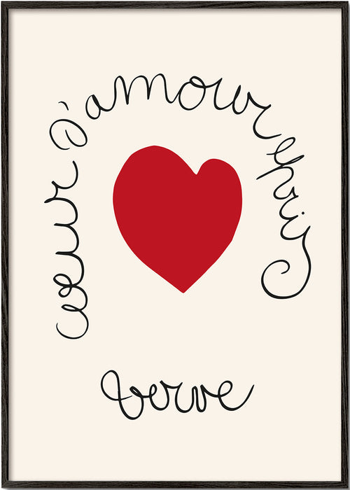 Ilustracja czerwonego serca z zakrzywionym letteringiem