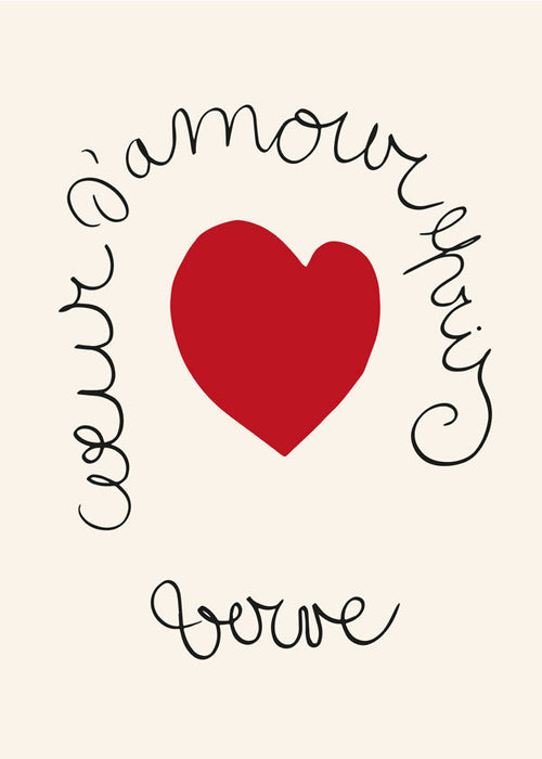 Ilustracja czerwonego serca z zakrzywionym letteringiem