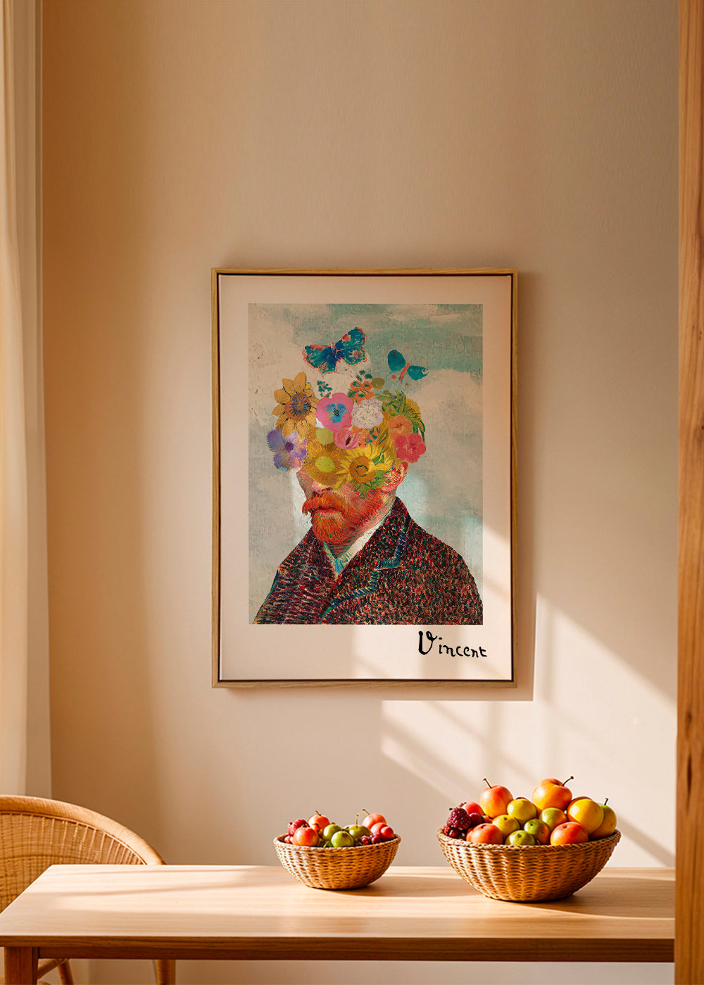 Plakat botaniczny portret kwiatowy z motylami