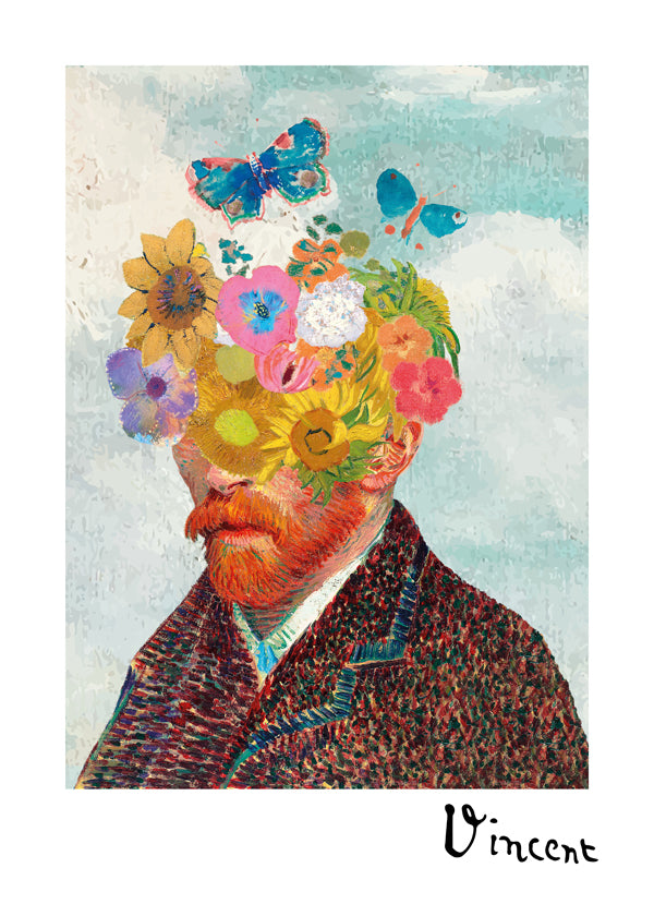 Plakat botaniczny portret kwiatowy z motylami