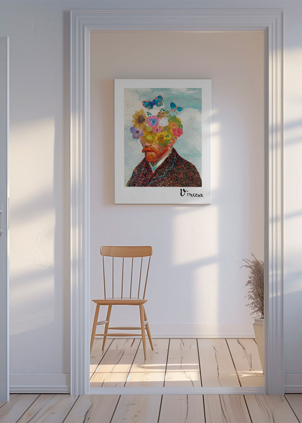 Plakat botaniczny portret kwiatowy z motylami