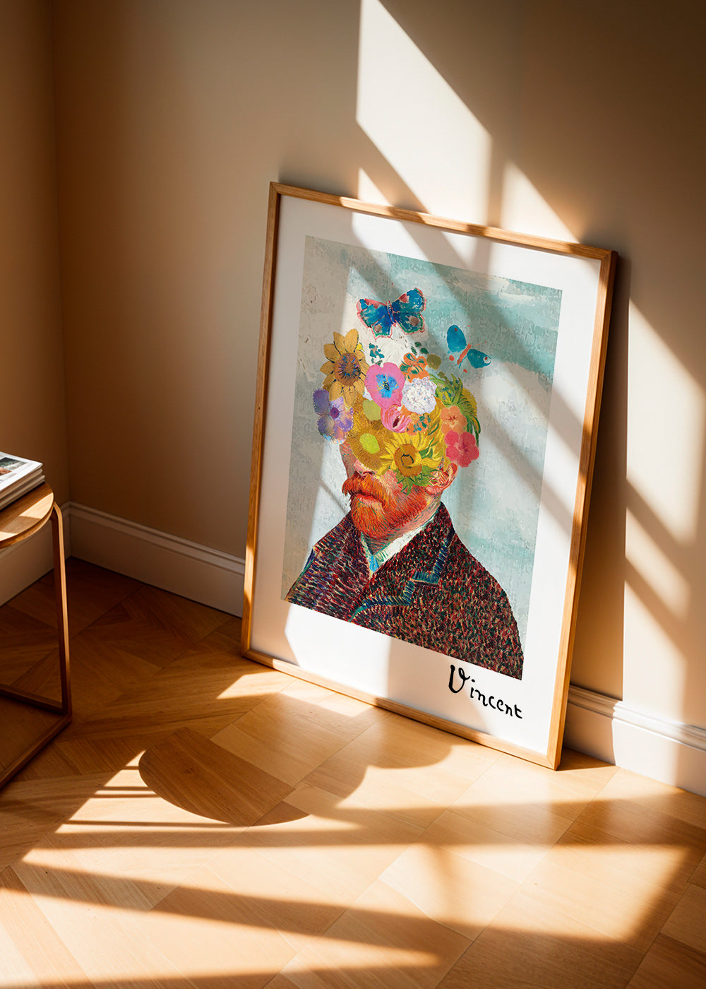 Plakat botaniczny portret kwiatowy z motylami
