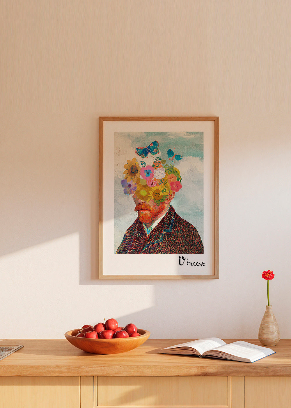 Plakat botaniczny portret kwiatowy z motylami