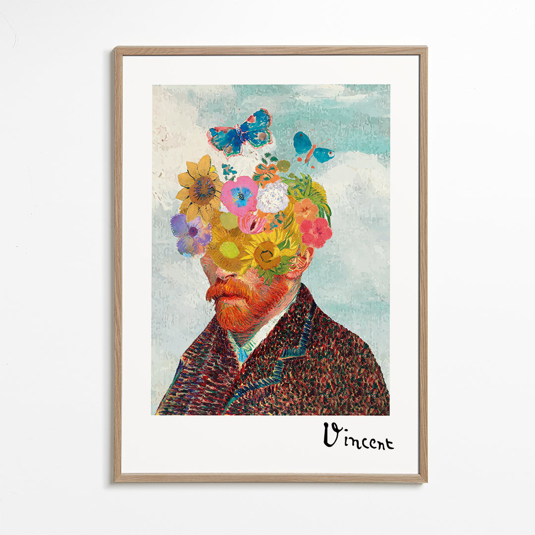 Plakat botaniczny portret kwiatowy z motylami