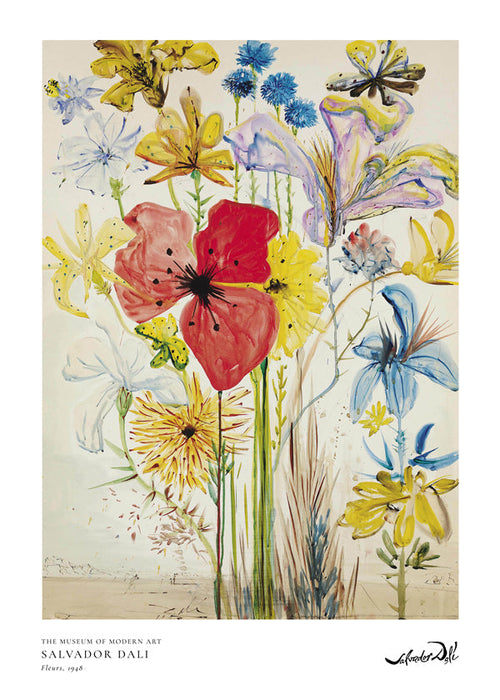 Plakat botaniczny z czerwonym makiem w bukiecie