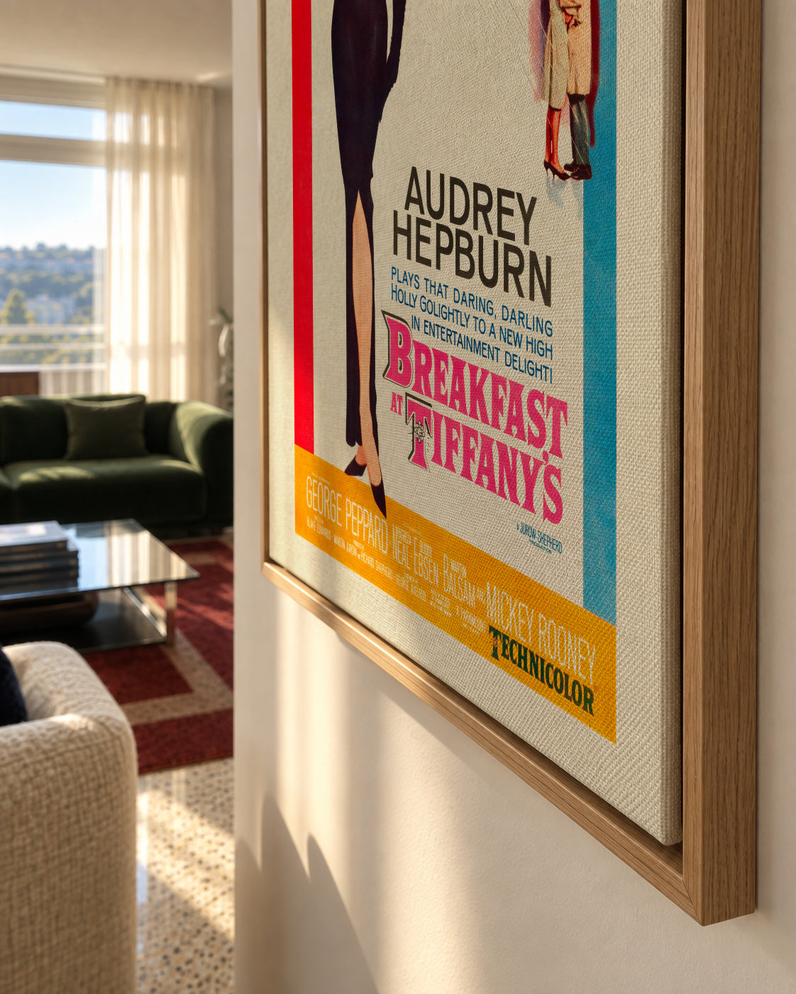 Audrey Hepburn Breakfast at Tiffanys 1961 film poster - Framed canvas detail