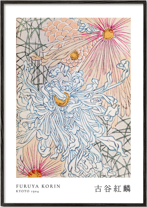 Japońska grafika botaniczna z niebieskim chryzantemem