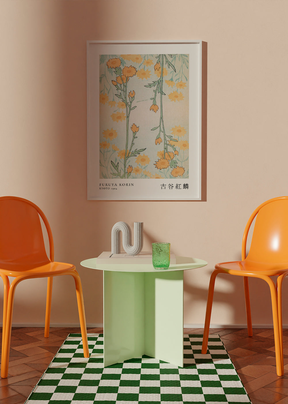 Plakat botaniczny z japońskimi żółtymi kwiatami