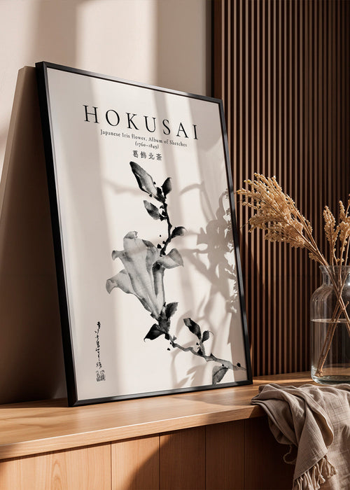 Plakat botaniczny Hokusai: japoński irys tuszem