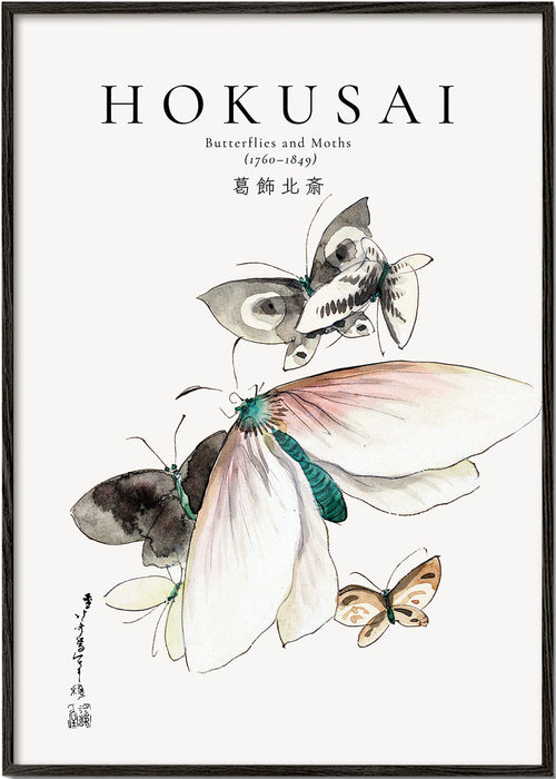 Ilustracja Hokusai z motylami w tuszu i akwareli