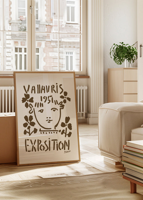 Vintage plakat Vallauris 1951 twarz i kwiaty