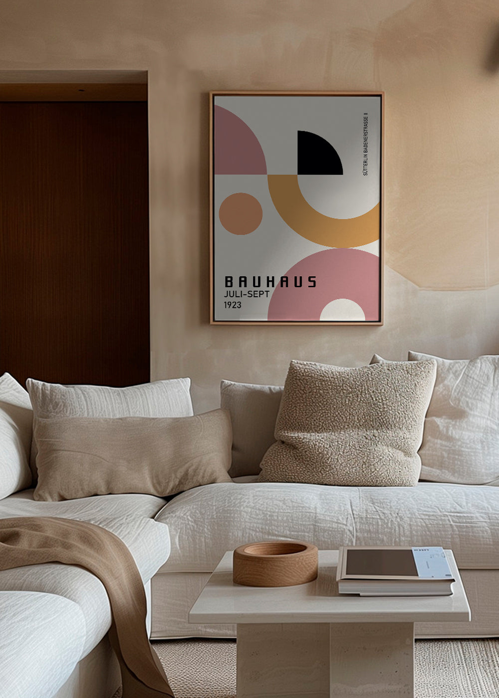 Plakat geometryczny Bauhaus róż i musztarda