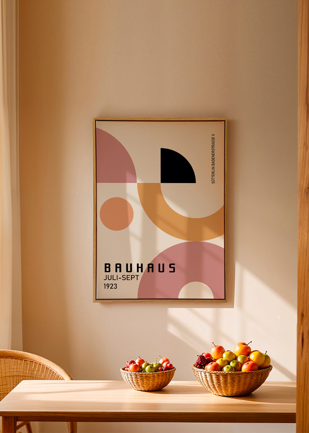 Plakat geometryczny Bauhaus róż i musztarda