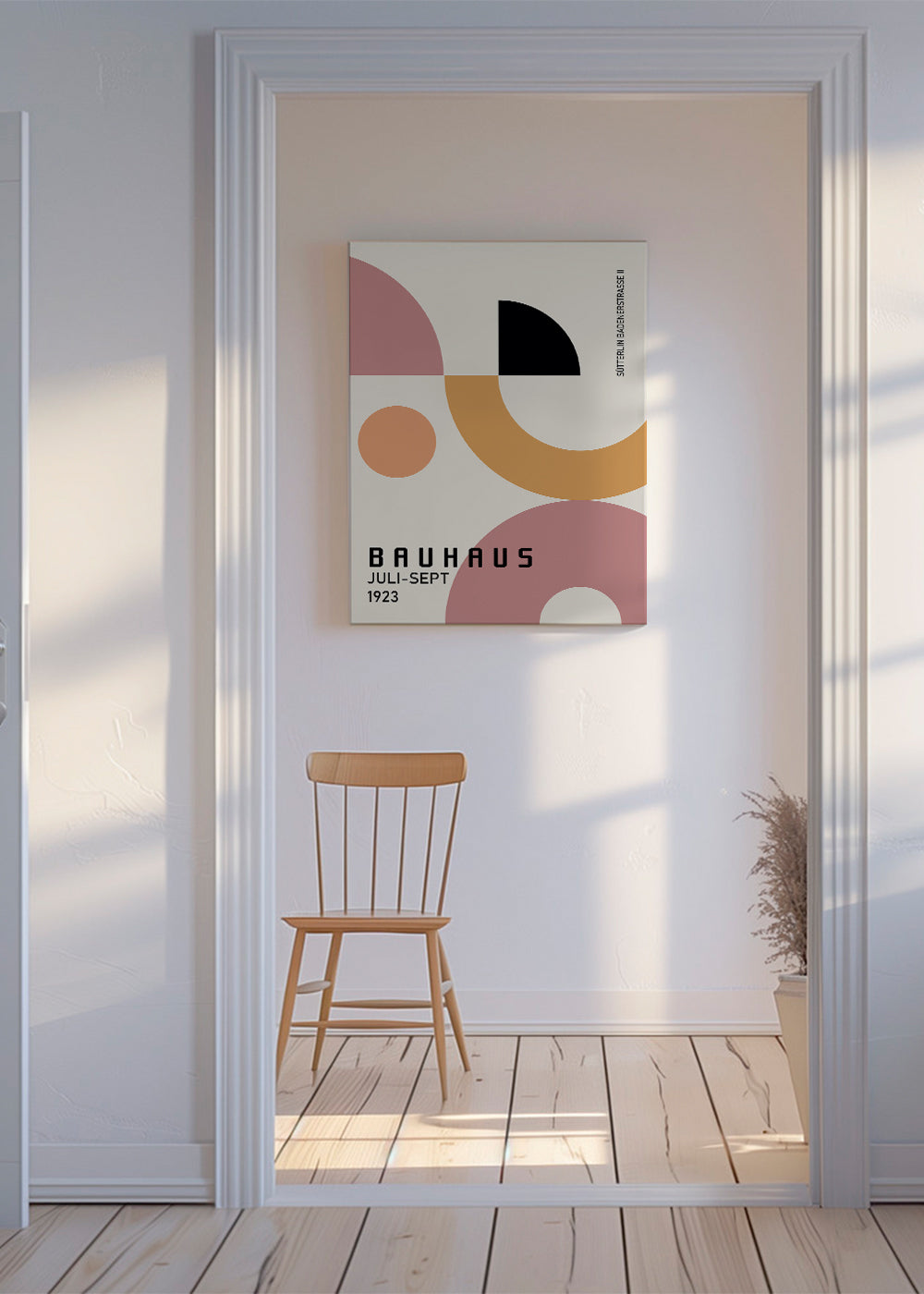 Plakat geometryczny Bauhaus róż i musztarda