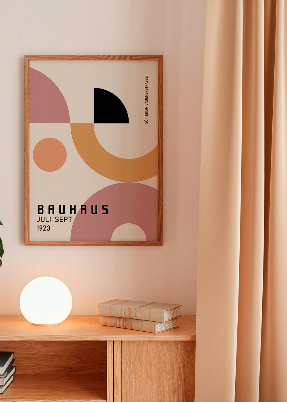 Plakat geometryczny Bauhaus róż i musztarda