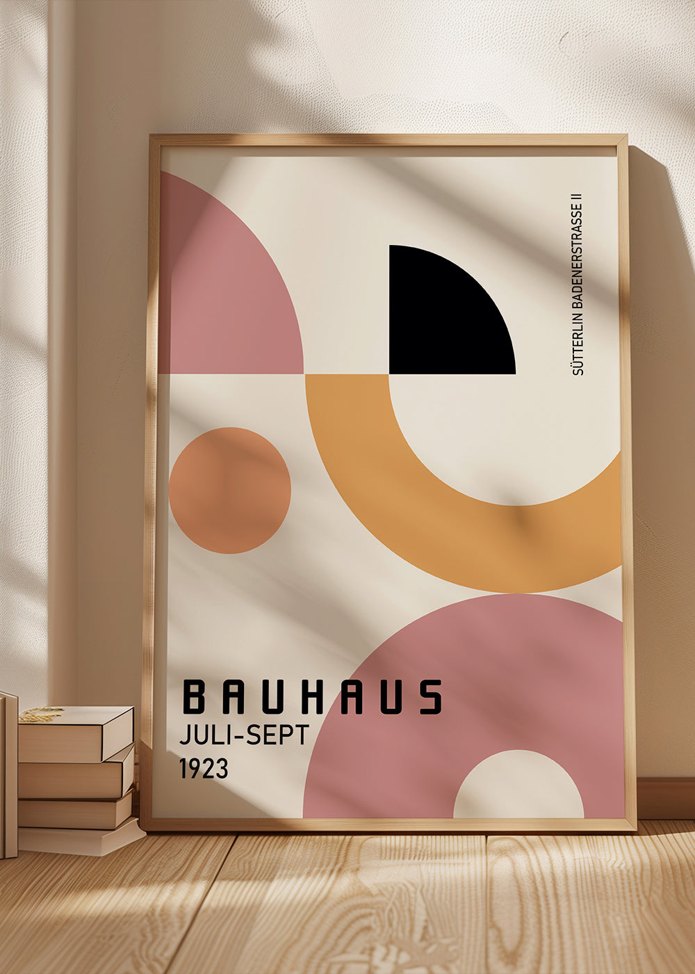 Plakat geometryczny Bauhaus róż i musztarda
