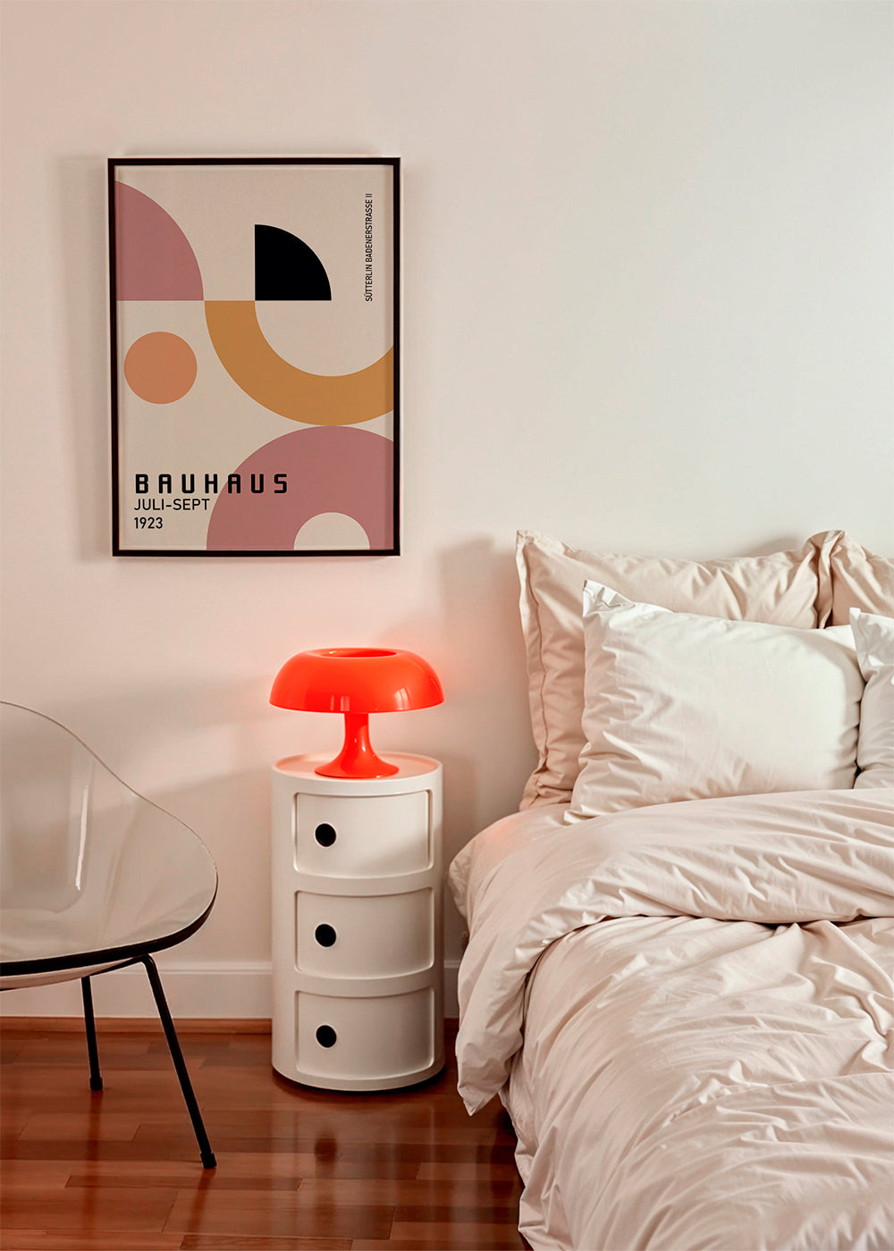 Plakat geometryczny Bauhaus róż i musztarda