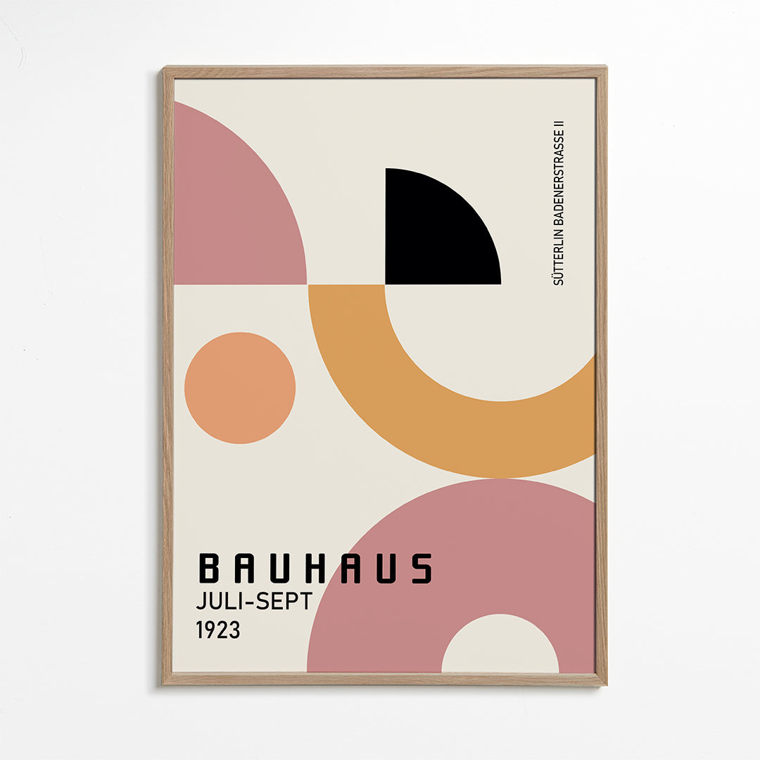 Plakat geometryczny Bauhaus róż i musztarda