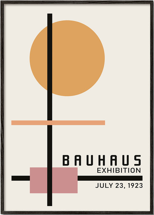 Plakat geometryczny Bauhaus z okrągłym słońcem i osiami