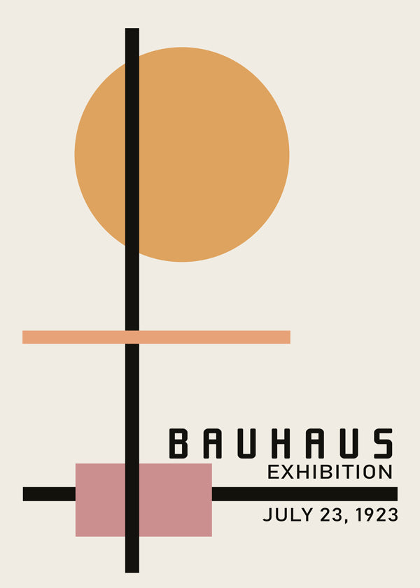 Plakat geometryczny Bauhaus z okrągłym słońcem i osiami