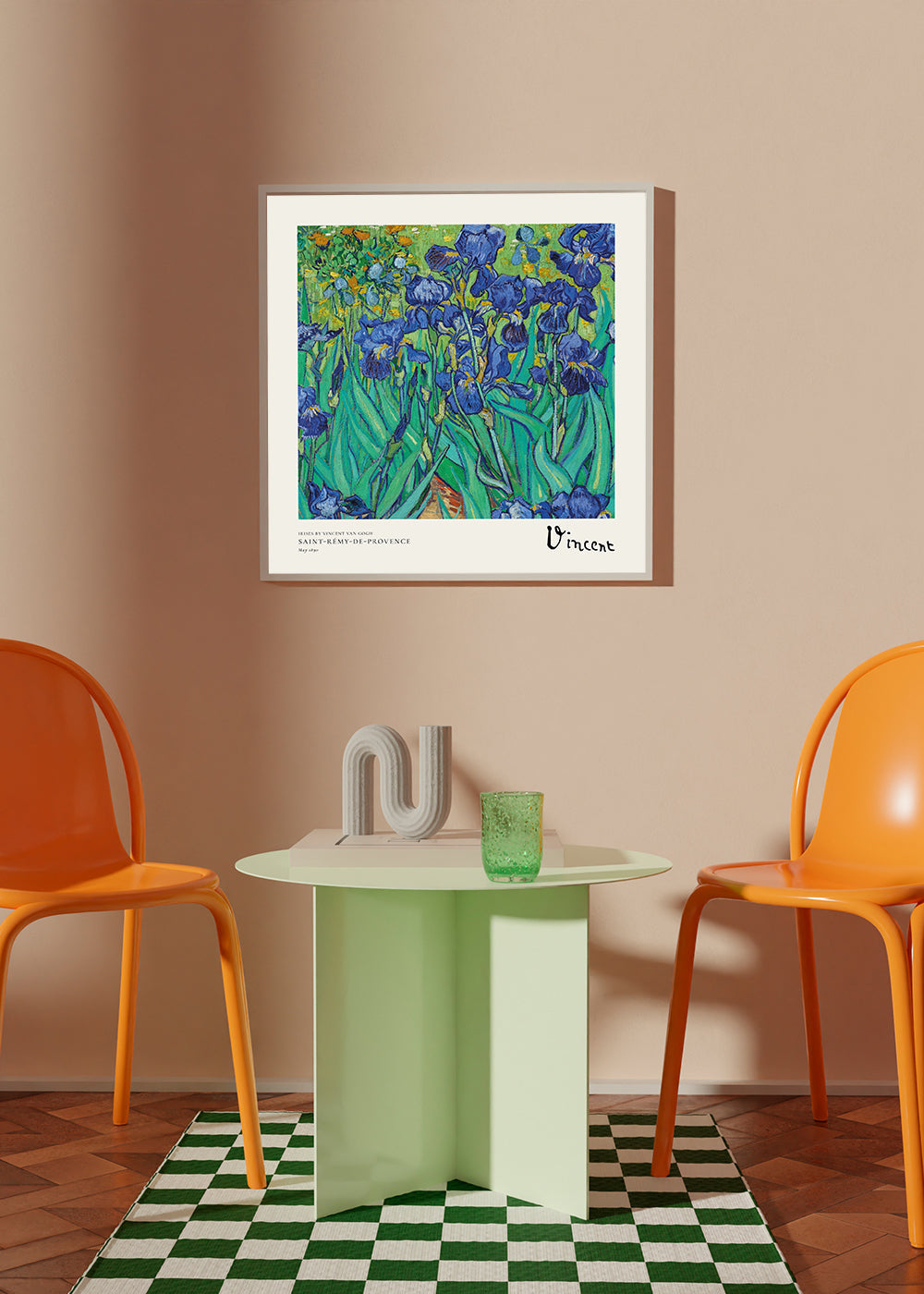 Plakat botaniczny z niebieskimi irysami