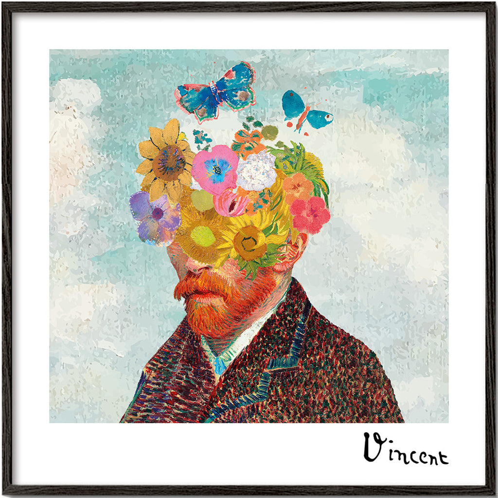 Plakat botaniczny: kwiatowy portret z motylami
