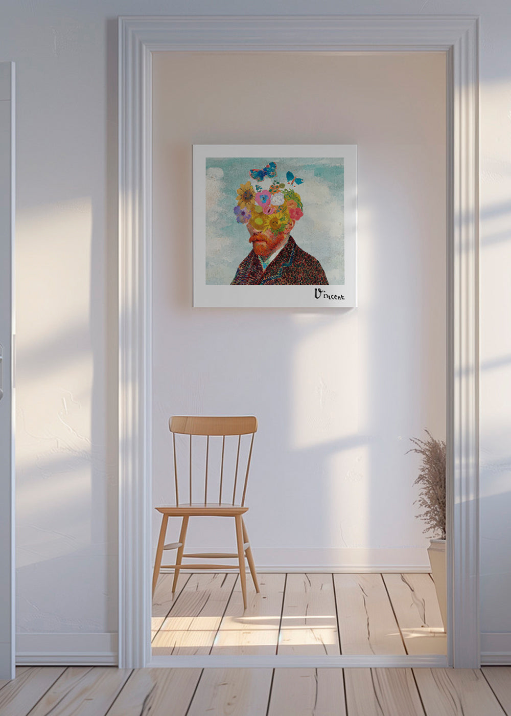 Plakat botaniczny: kwiatowy portret z motylami