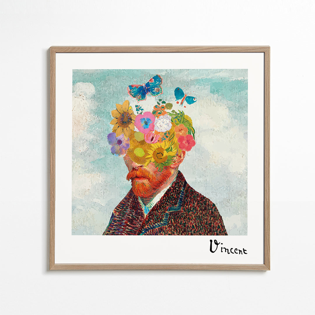 Plakat botaniczny: kwiatowy portret z motylami